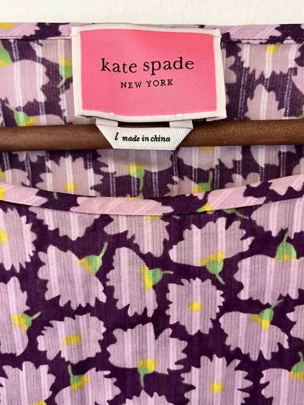 Kate Spade Sunny Bloom Pleated Midi Dress Cotton Purple Floral Womens Size Large